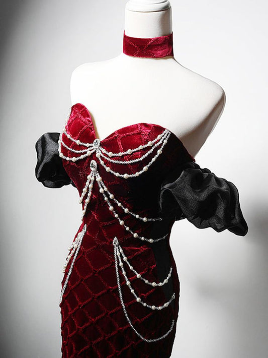 Unique Mermaid Velvet Long Prom Dress, Long Evening Dress S6446