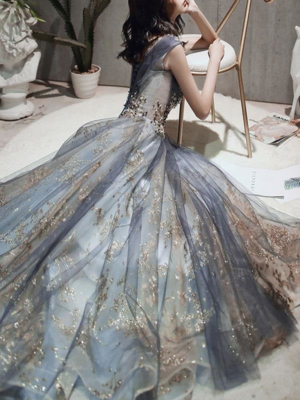 Prom Dress A Line Sleeveless Floor Length Jewel Neck Lace Appliqued Formal Occasion Dresses S5966