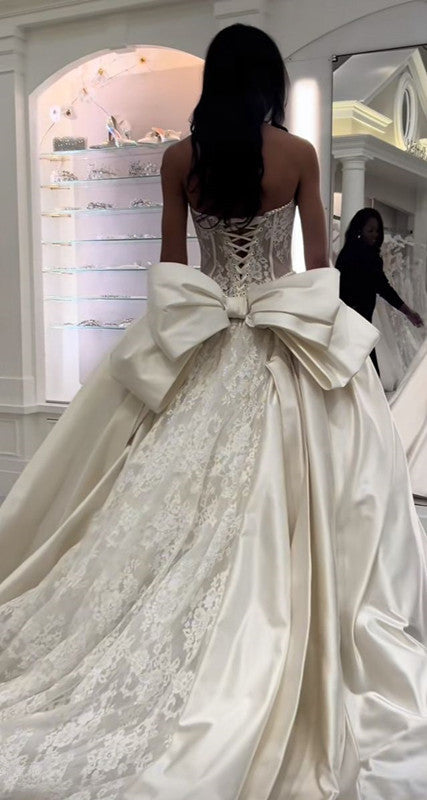 A Line Satin Long Wedding Dresses A Line Bridal Gown S6406