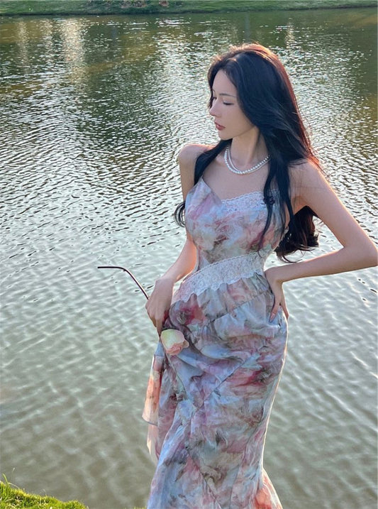 Floral suspender dress for women summer party dress S5791