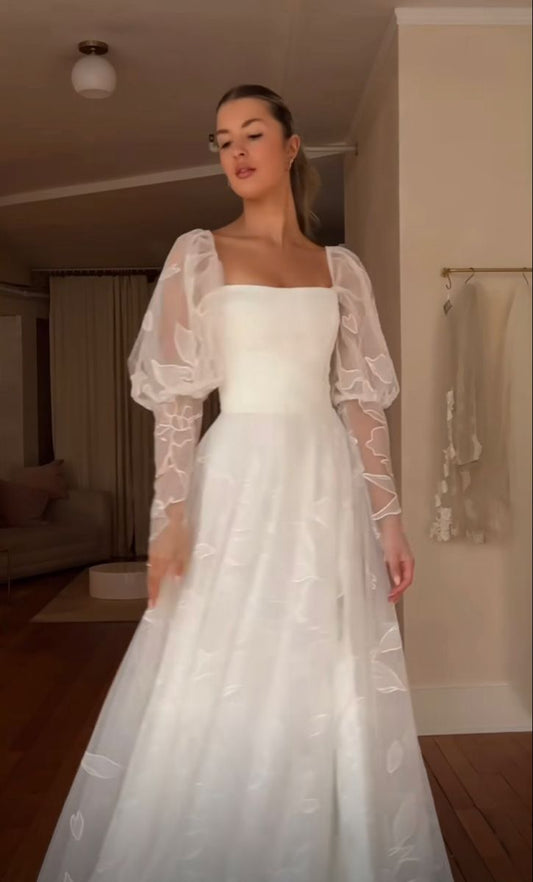 Modest Wedding Dress Long Sleeve A-Line Wedding Dress S6503