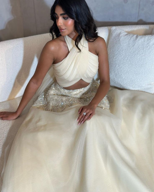 elegant halter ball gown sequined organza evening dress S5959