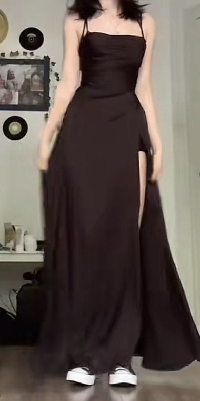 Elegant A Line Straps Floor Length Dark Brown Slit Prom Dresses S6400