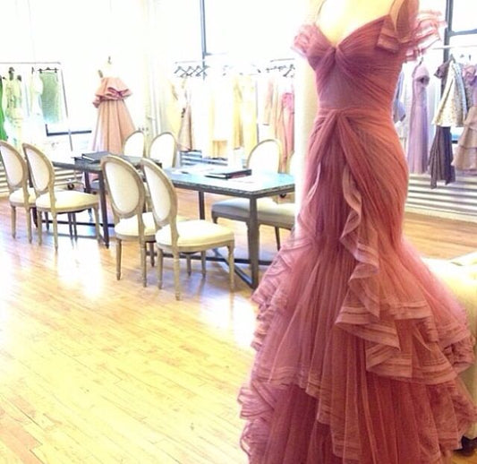 Pink Tulle Party Prom Dresses Long Evening Dress S6598