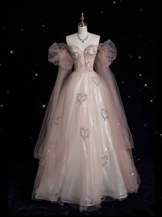 A Line Long Pink Evening Gown Princess Dress Prom Ball Gown S6564