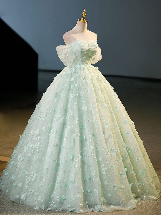 Quinceanera Dress Tulle A-Line Lace Long Prom Dress Lace Long Sweet Dress S5593
