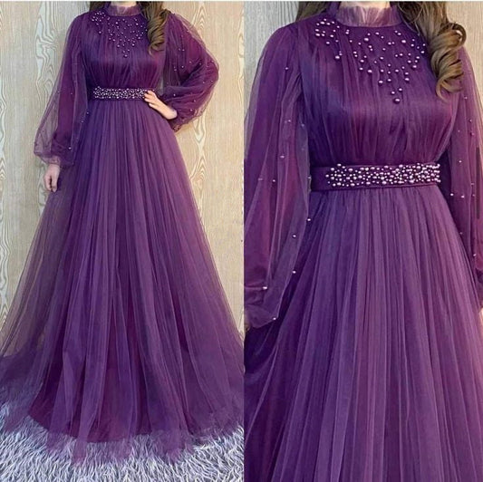 Charming Tulle A Line Prom Dress,Modest Evening Dress S6748
