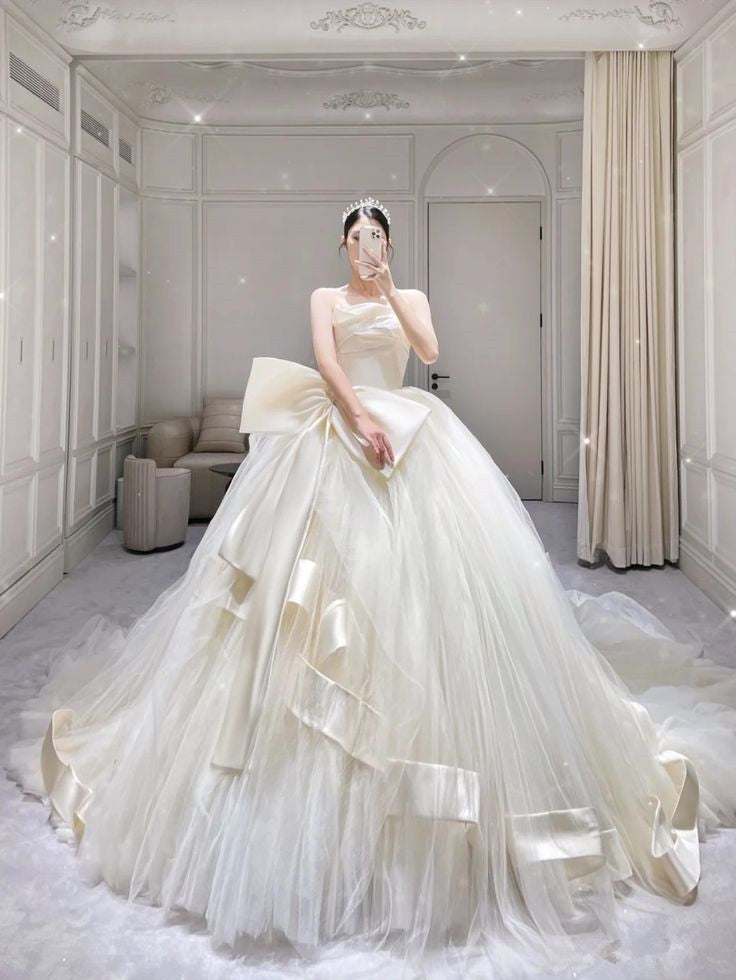 A Line Tulle Wedding Dresses Sleeveless Long Bridal Gowns S6648
