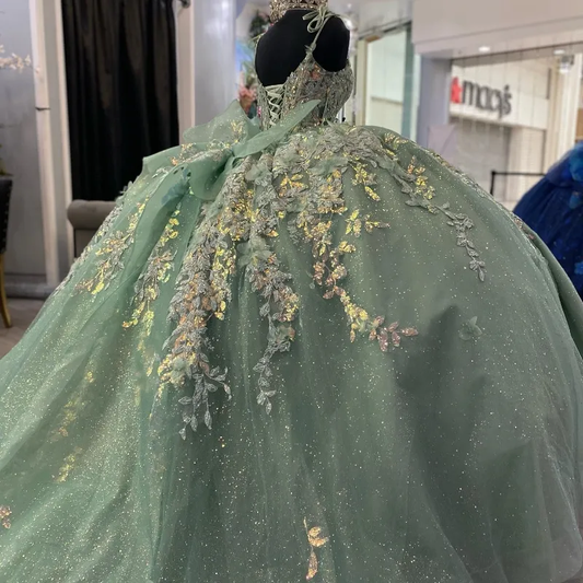 Shimmering Light Green Quinceanera Ball Gown Dress with Corset Style