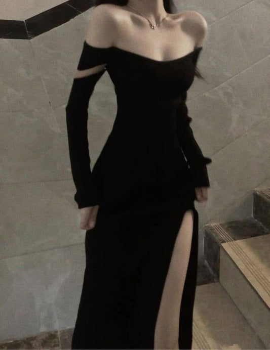 Sexy Off Shoulder Black Prom Dresses Long Evening Party Dress S6435