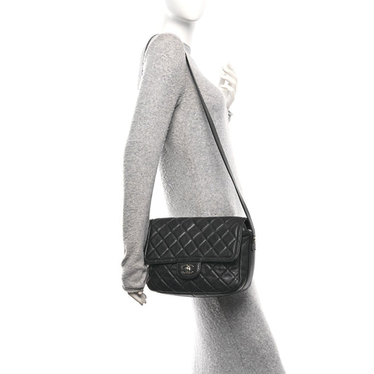 Lambskin Quilted Messenger Bag Dark Navy