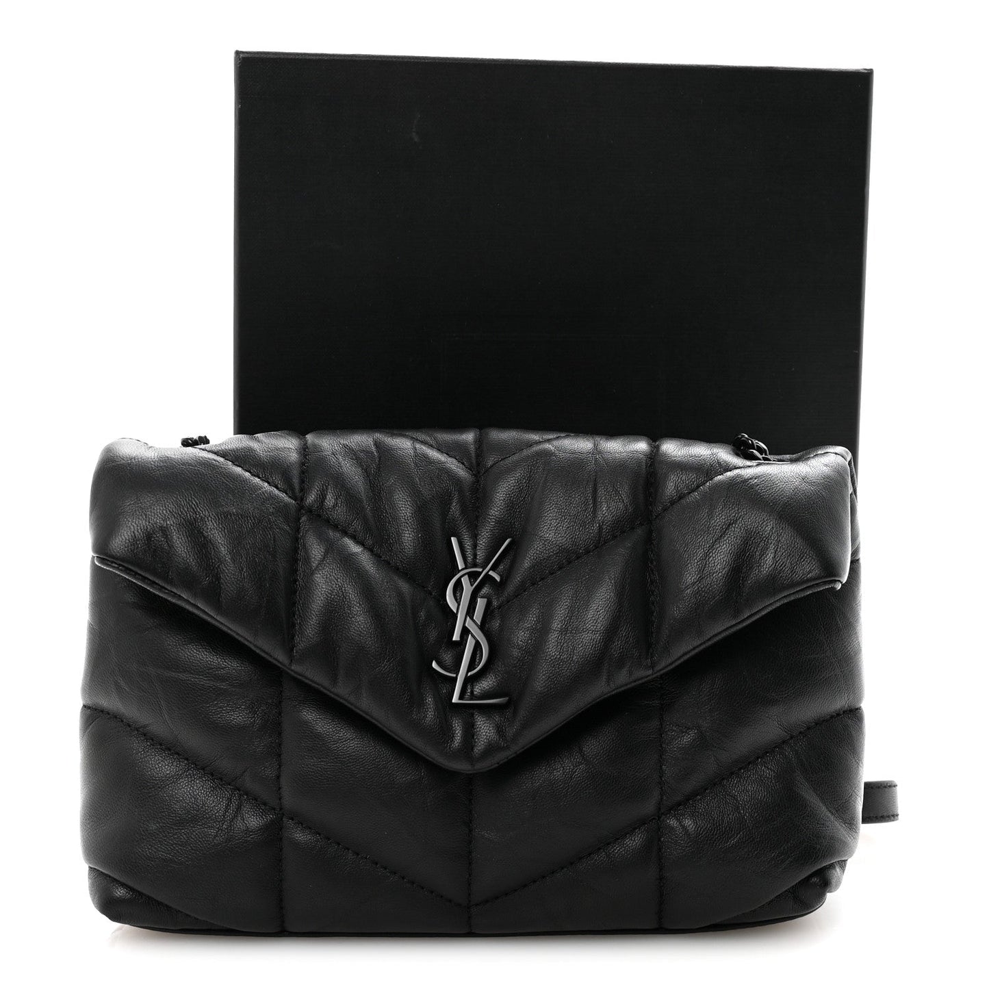 Calfskin Quilted Toy Loulou Puffer Monogram Monochrome Chain Satchel Black