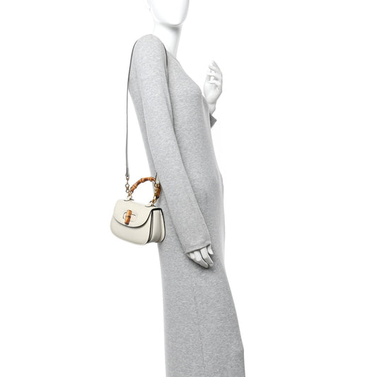 Boarded Dyana Lux Calfskin Web Mini Bamboo 1947 Top Handle Bag Mystic White