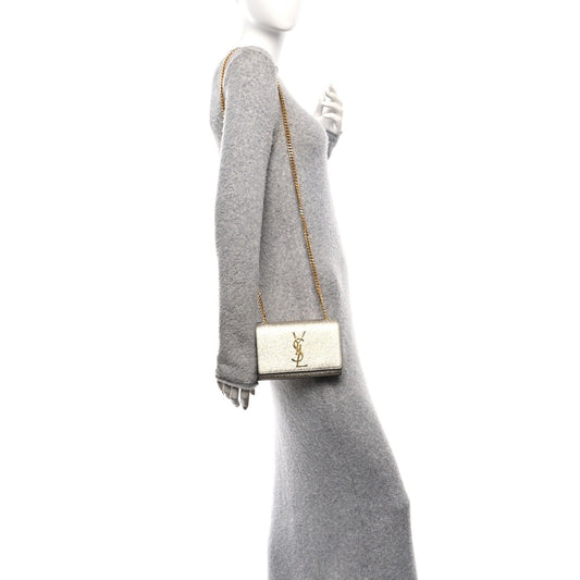 Metallic Calfskin Small Classic Monogram Kate Satchel Platine