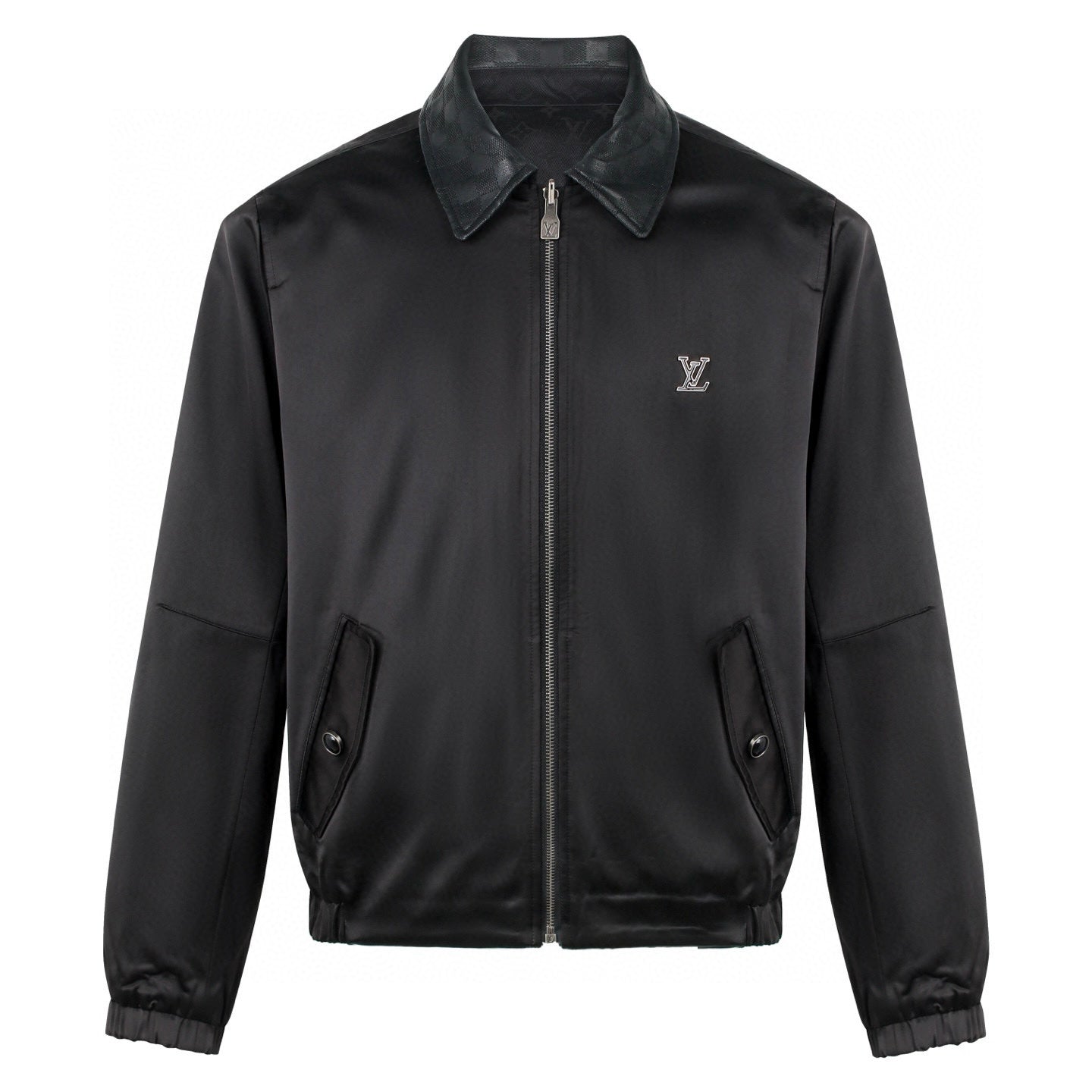 LV Leather Knit Wool Zip-Up Jacket 494212
