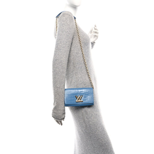 Crocodile Twist Chain Wallet Bleuet