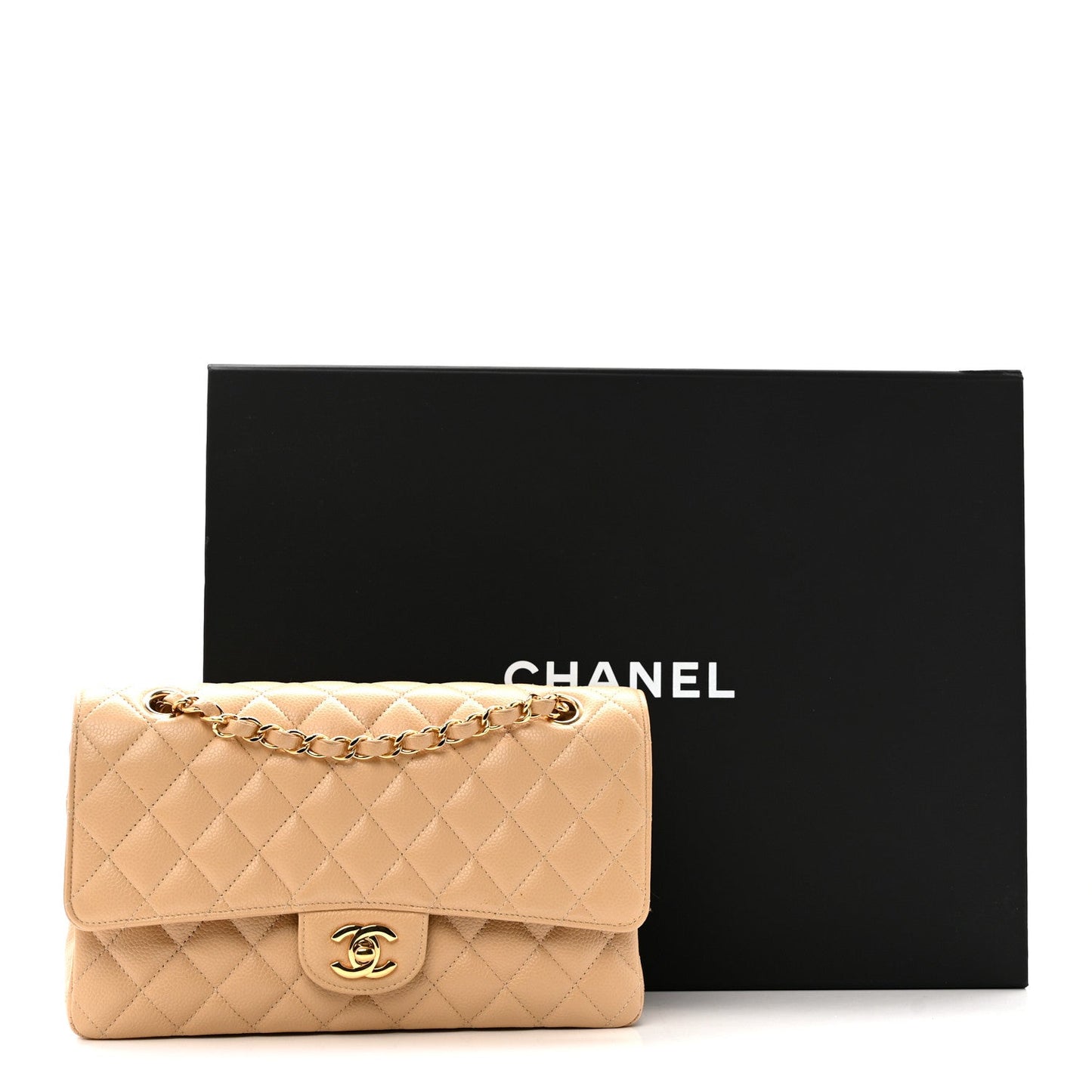 Caviar Quilted Medium Double Flap Beige Clair