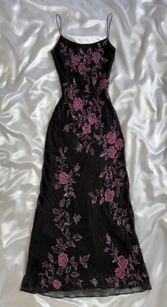 Retro Floral Exquisite Embroidered Spaghetti Strap A-Line Prom Dress Party Dress Evening Dress TP4511