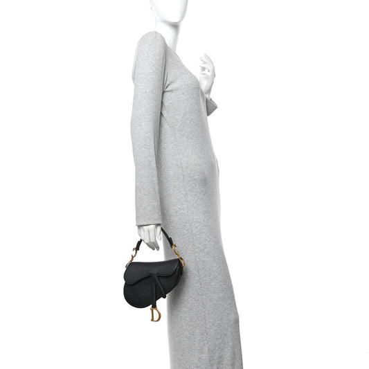 Grained Calfskin Mini Saddle Bag Black