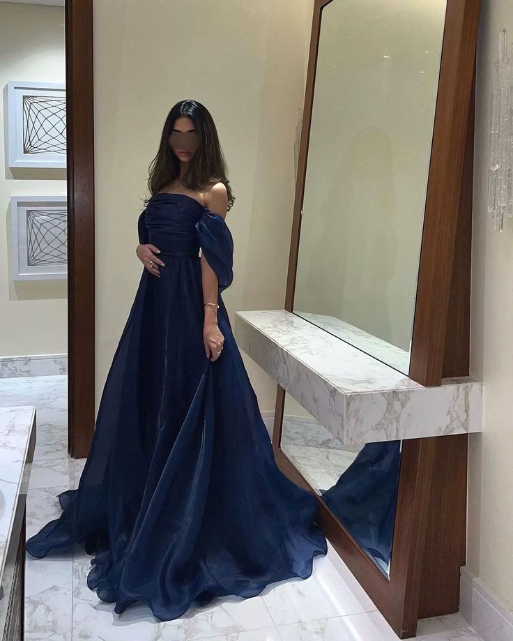 A line Strapless Blue Long Prom Dress S6752
