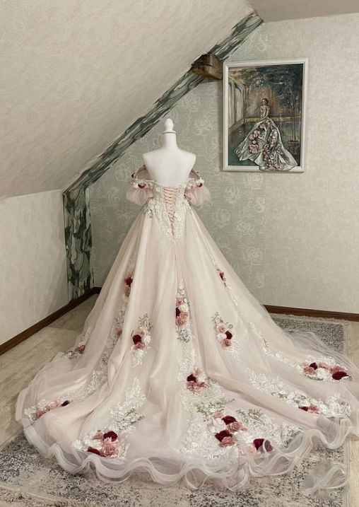Vintage 3D Florals Wedding Dresses Half Sleeves Light Pink Lace Bridal Gowns S6641