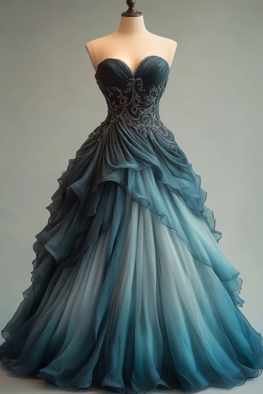 Vintage A-Line Ombre Long Party Dress Prom Dress, Evening Dress S6627