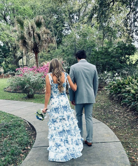 Sweet Printed A-Line Ruffles Elegant Party Dress With Slit, Evening Dress S6628