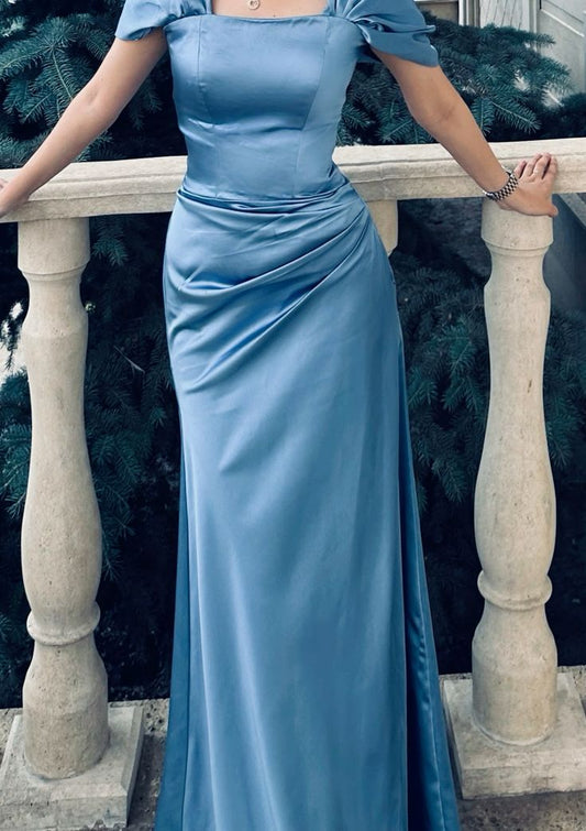 Blue Off Shoulder Long Evening Dress Party Dress Prom Dress With Slit S6701