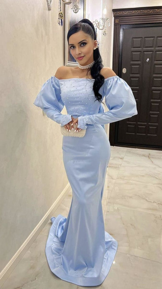 Sky Blue Formal Dresses Mermaid Long Prom Dress Evening Gown S6768