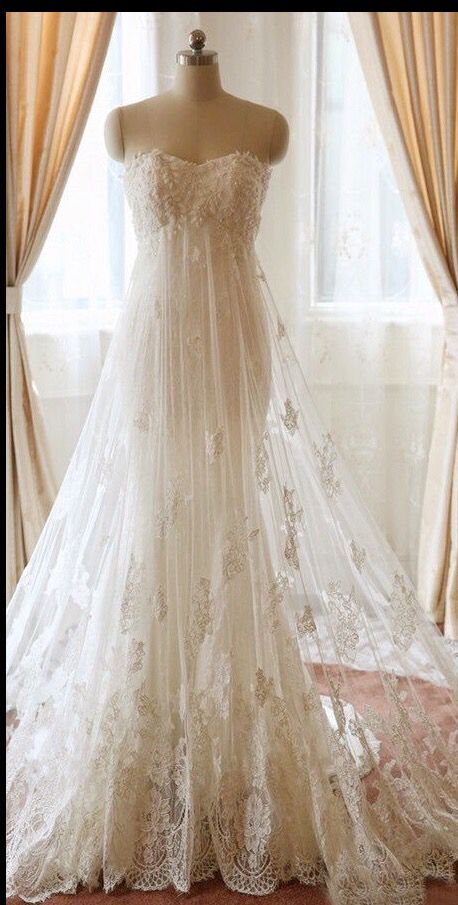 A-Line Tulle Lace Wedding Dress Elegant Long Wedding Party Dress S6615
