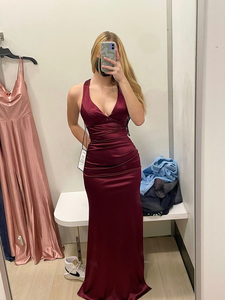 Satin Plunging V- Neckline Long Evening Dress, Prom Dresses, Evening Party Dresses S6618