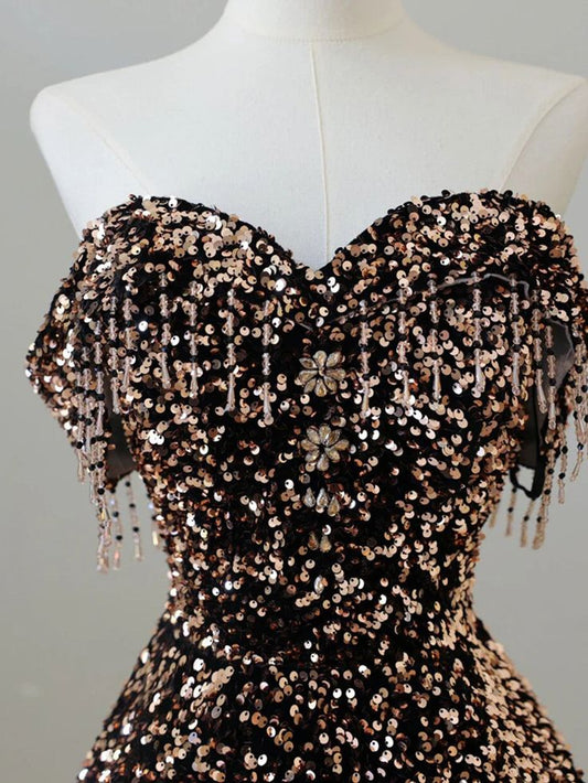 Sequin Off The Shoulder A Line Prom Dress S6668