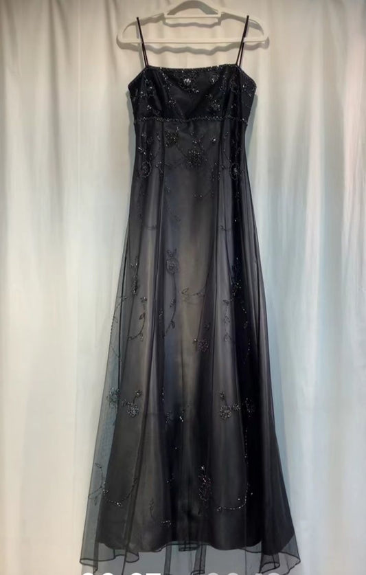 Vintage Exquisite Beaded Spaghetti Strap Long Tulle Elegant Evening Dress Party Dress Prom Dress S6691