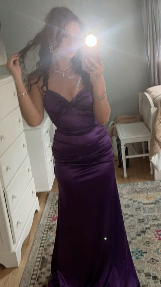 cute prom dress purple satin prom dress Long Evening Dress S6617