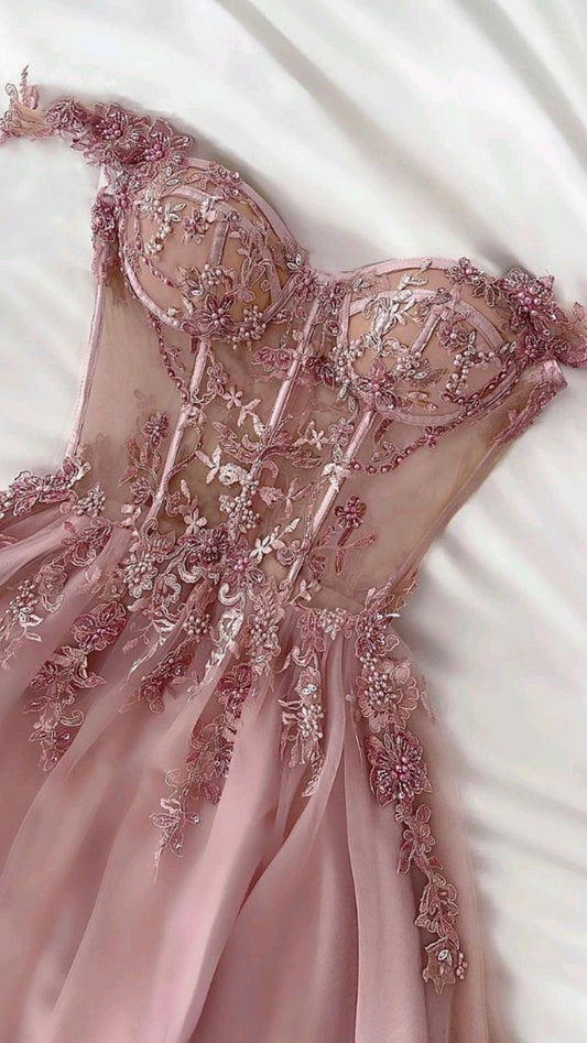 Dreamy pink gown,Pink long evening prom dress S2606