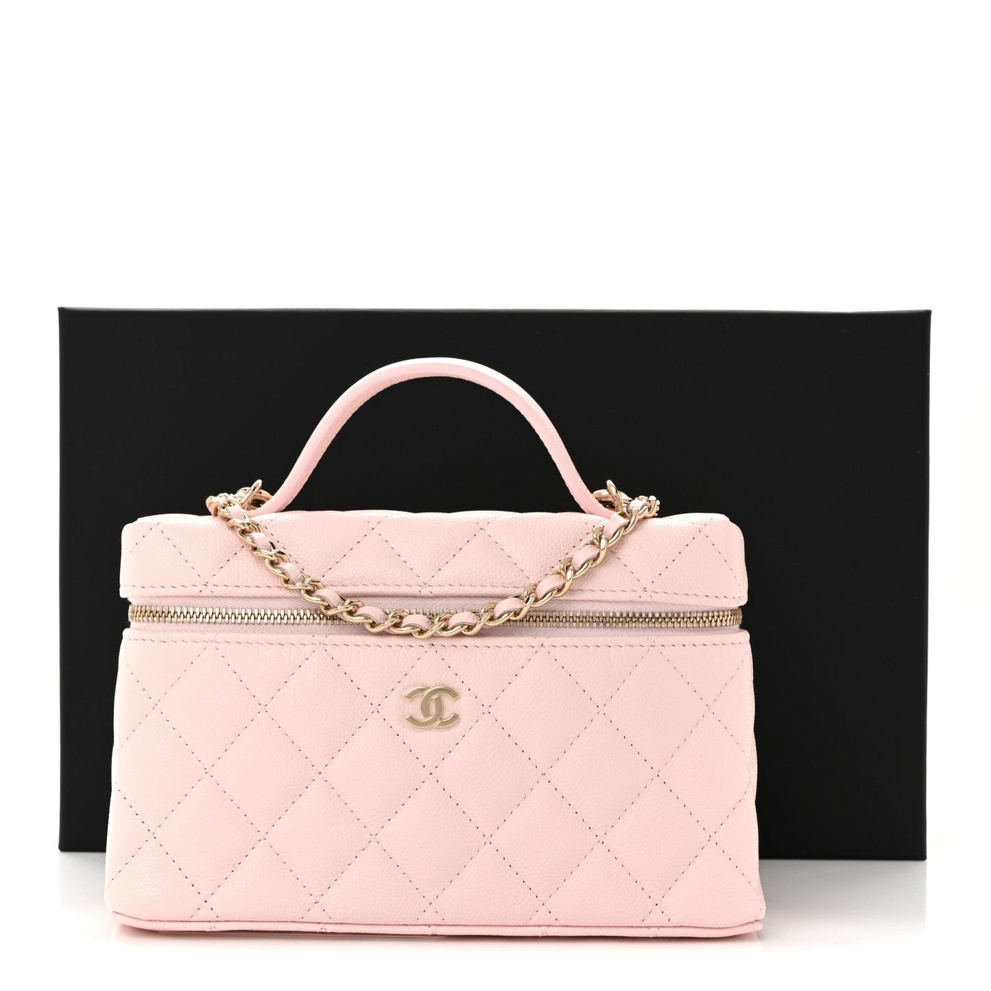 Caviar Quilted Top Handle Slim Vanity With Chain Light Pink