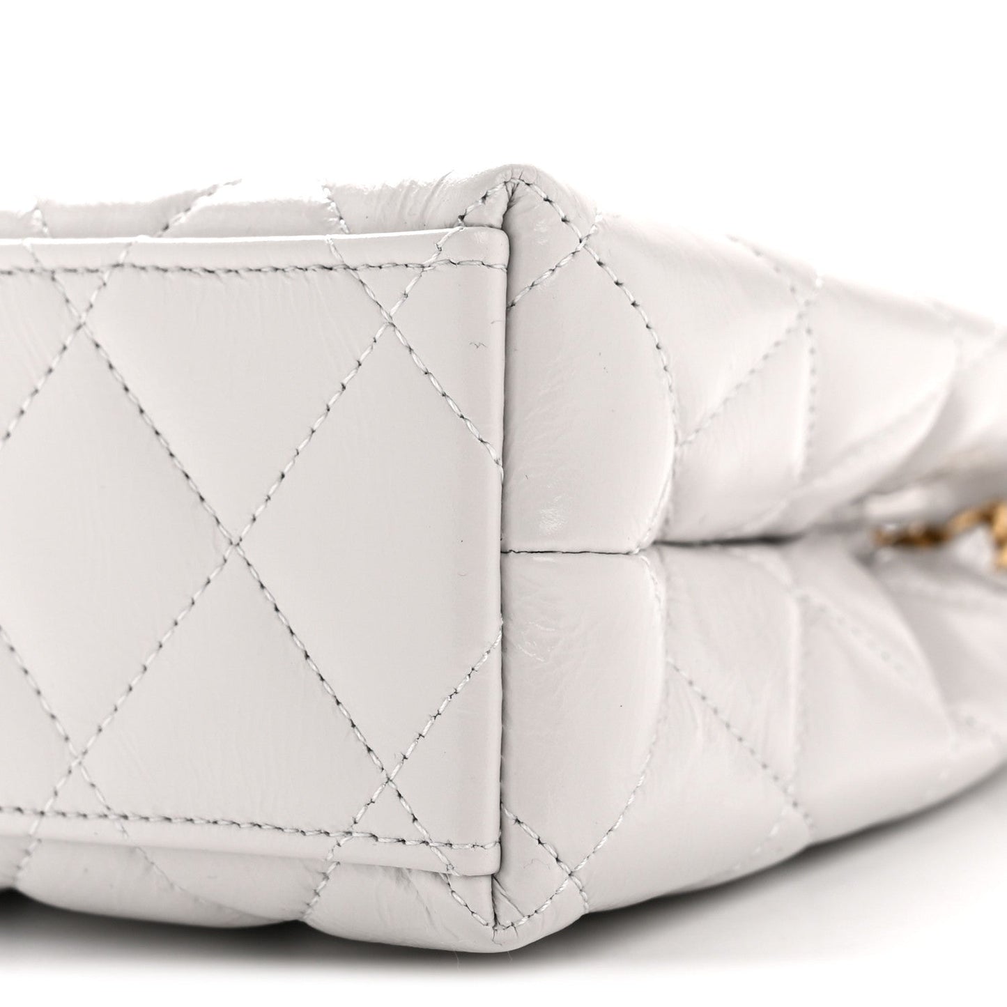 Shiny Aged Calfskin Quilted Nano Kelly Shopper Light Grey