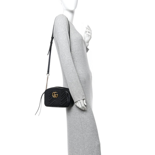 Calfskin Matelasse Small GG Marmont Chain Shoulder Bag Black