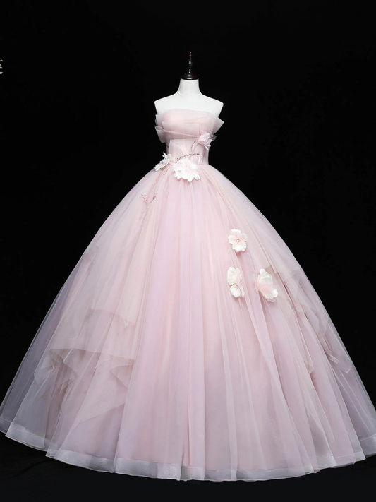 Pink Ball Gown Tulle Sweetheart Long Formal Dress, Pink Sweet 16 Dress