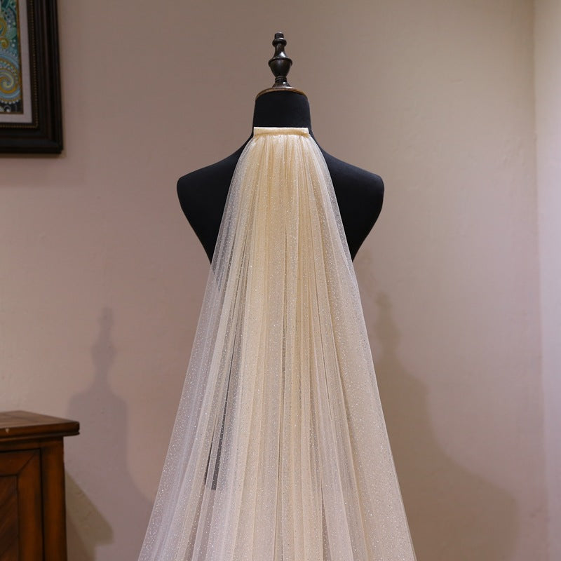 Sparkle Champagne Tulle Wedding Veil For Bride