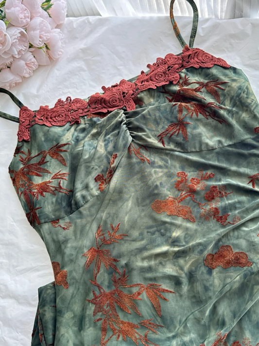 Vintage Embroidery Sheath Prom Floral Applique Evening Gown Spaghetti Strap Party Dress Ankle Length Formal Dress TP4893
