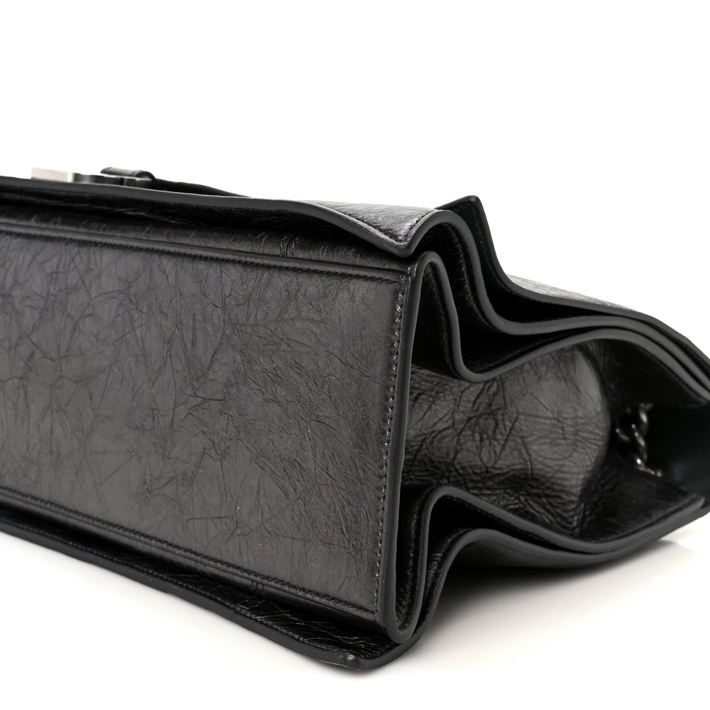 Metallic Crushed Calfskin Large Crush Chain Bag Steel Grey