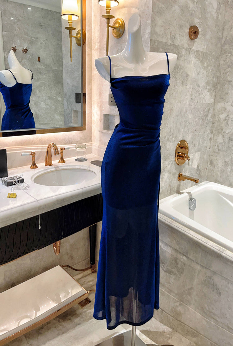 Blue shiny dress birthday party dress S5472