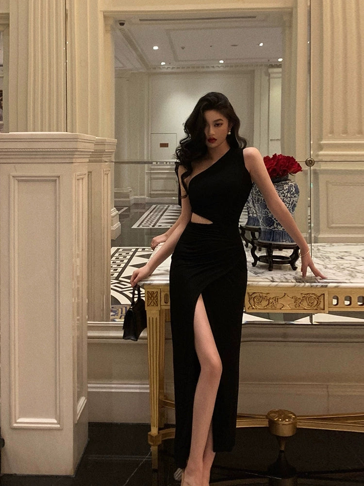 sexy black dress new long skirt S5497
