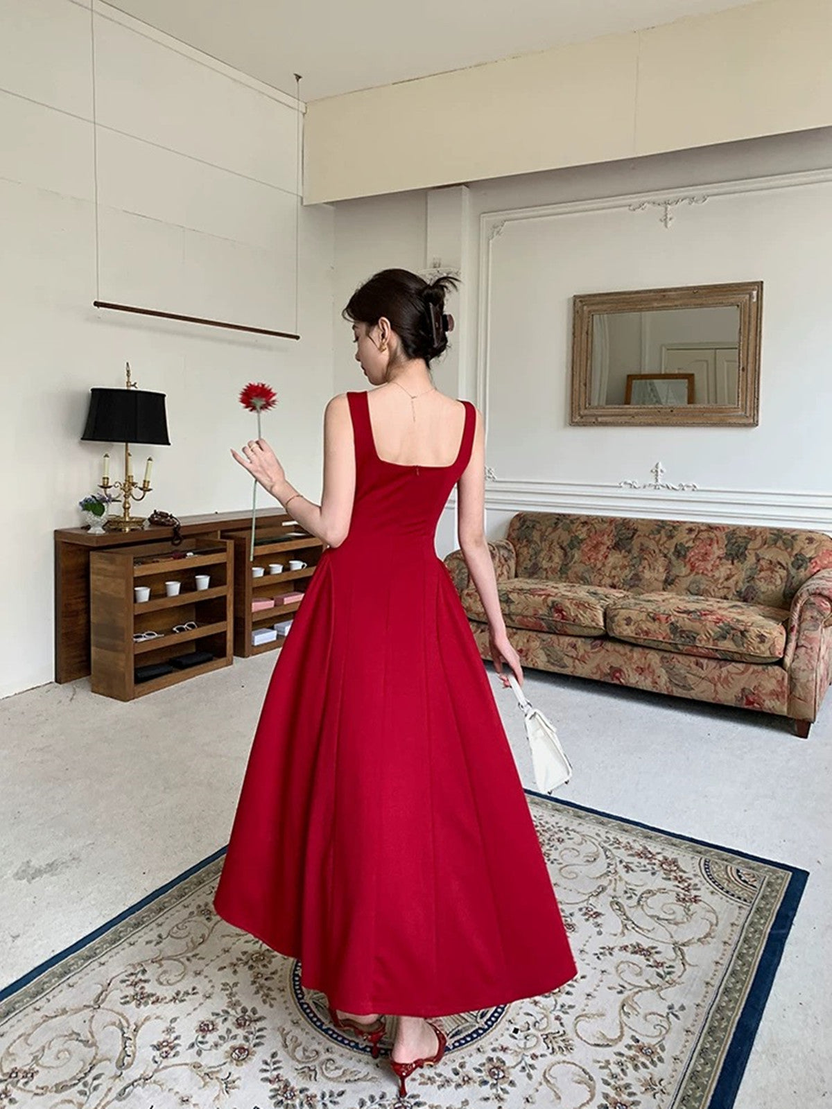Wine Red Spandex Straps Ankle Party Dress, Wine Red Long Evening Dress Prom Dress
