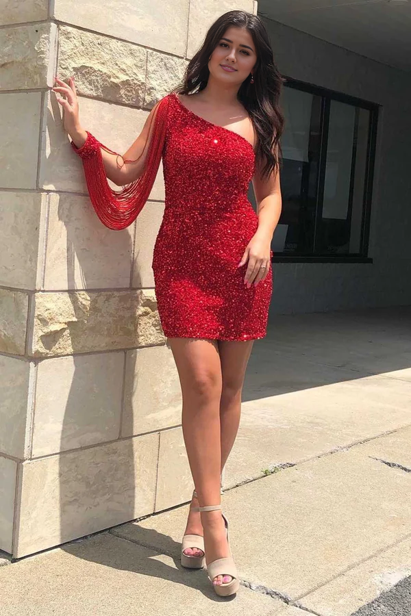 omberprom Fashion Sheath One Shoulder Evening Dress Sequins Homecoming Dress