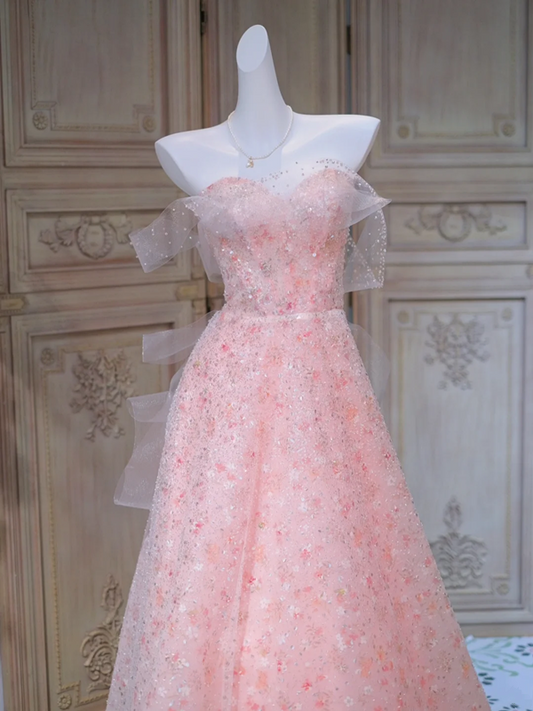 Pink floral one-shoulder slim waist A-line maxi ball gown bridal gown R5859