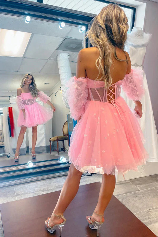 omberprom Elegant A-Line Graduation Dresses Pleated Tulle Homecoming Dress