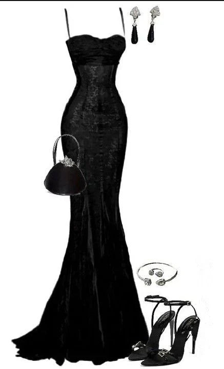 Elegant Mermaid Spaghetti Straps Black Lace Long Prom Dress S7204