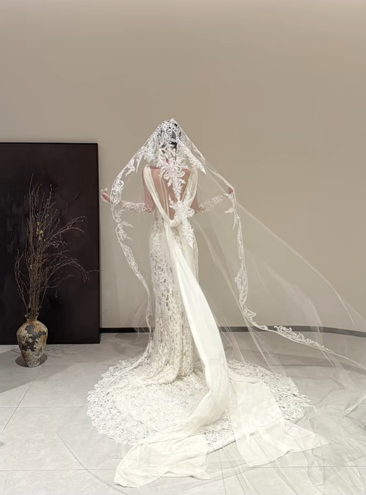 White sleeveless V-neck lace waist slim fishtail sexy long dress bridal gown R6061